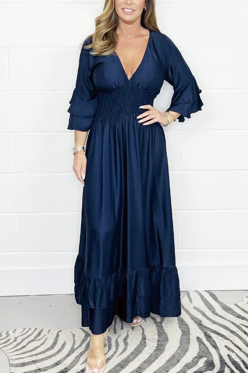 🔥Solid Color Satin Ruffle Maxi Dress