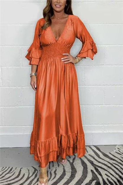🔥Solid Color Satin Ruffle Maxi Dress