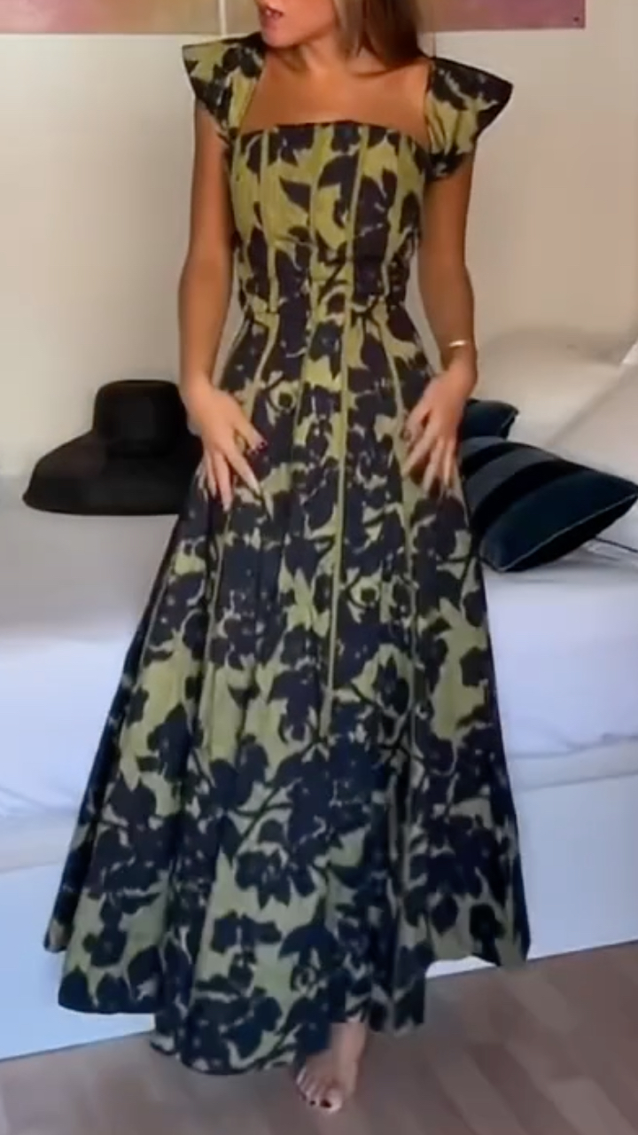 Women's Printed Patchwork Detachable Sleeve Elegant Dress