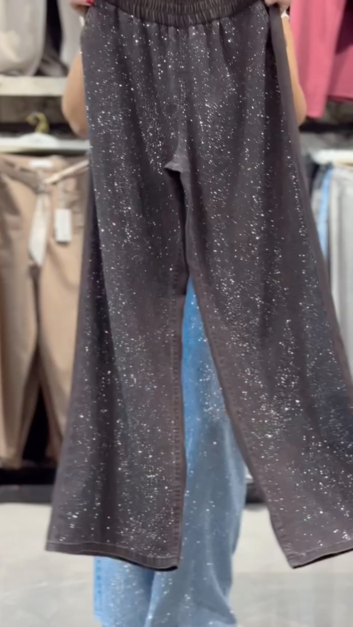 Elastic Waist Full Glitter Sparkle Loose Wide Leg Jeans