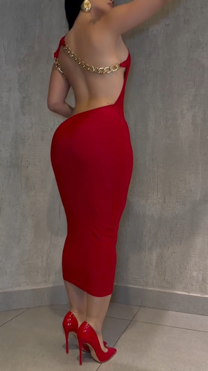 One Shoulder Backless Waist Ruched Bodycon Midi Bandage Dress