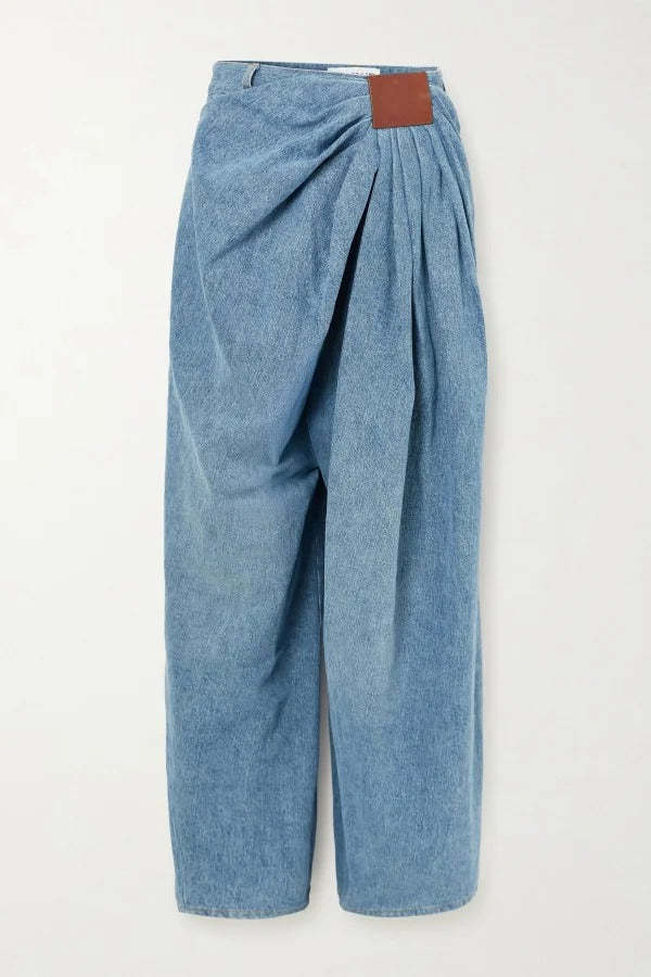 Stylish Pleated Casual Pocket Wide-leg Jeans