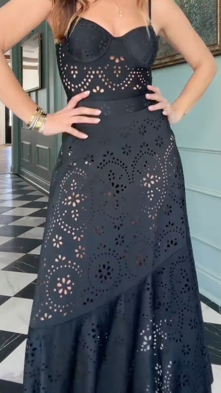 Women's Laser-Cut Openwork Underwire One-Piece Swimsuit & High-Waisted Wrap Skirt Set