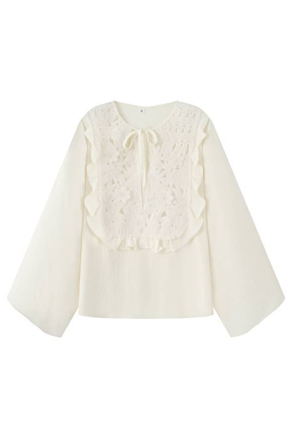 Pure White 3D Lace Embroidered Loose Top