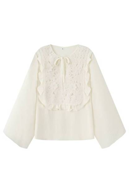Pure White 3D Lace Embroidered Loose Top