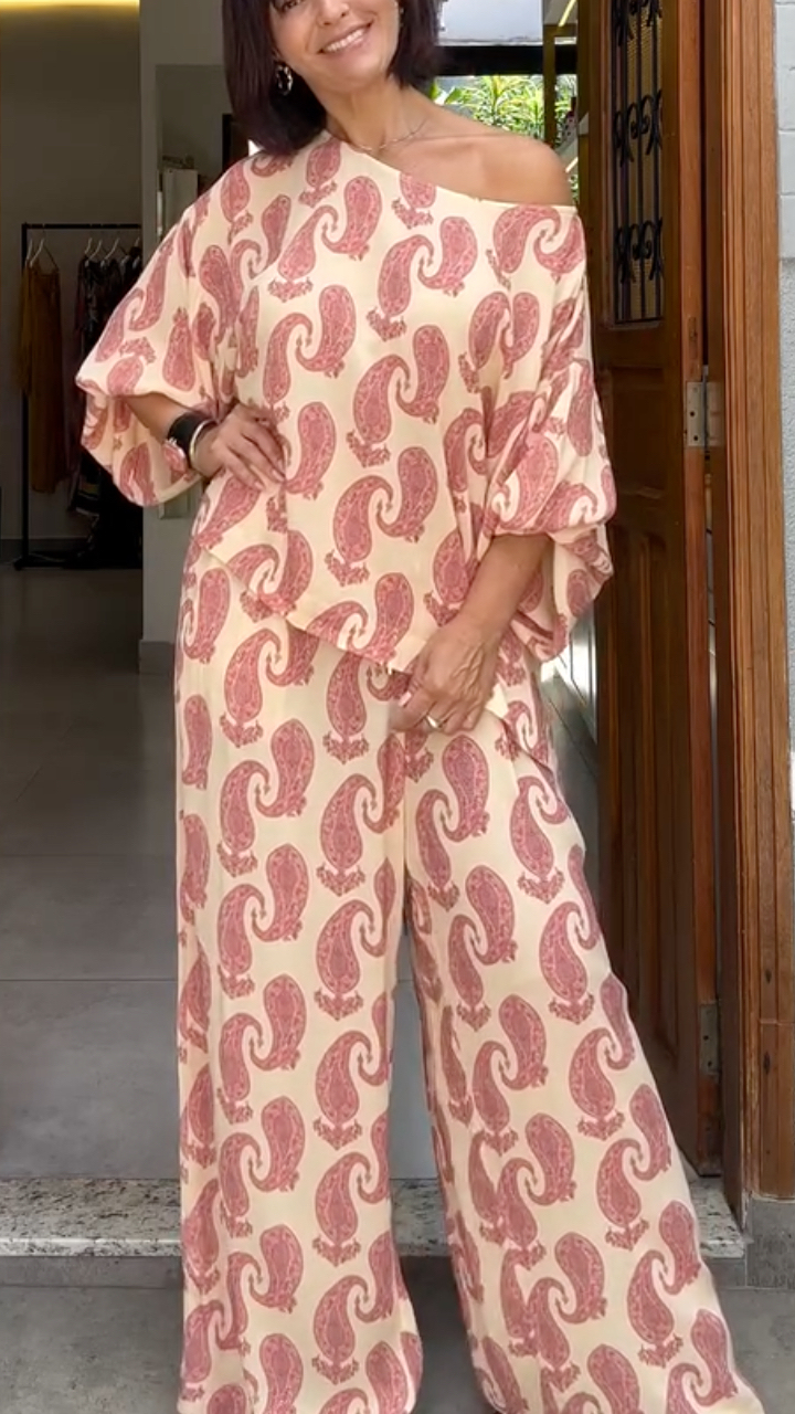 Pink Paisley Print 2‐Piece Set