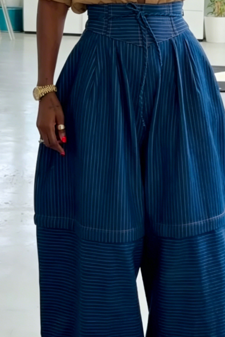 Blue Pinstripe High Waist Balloon Pants
