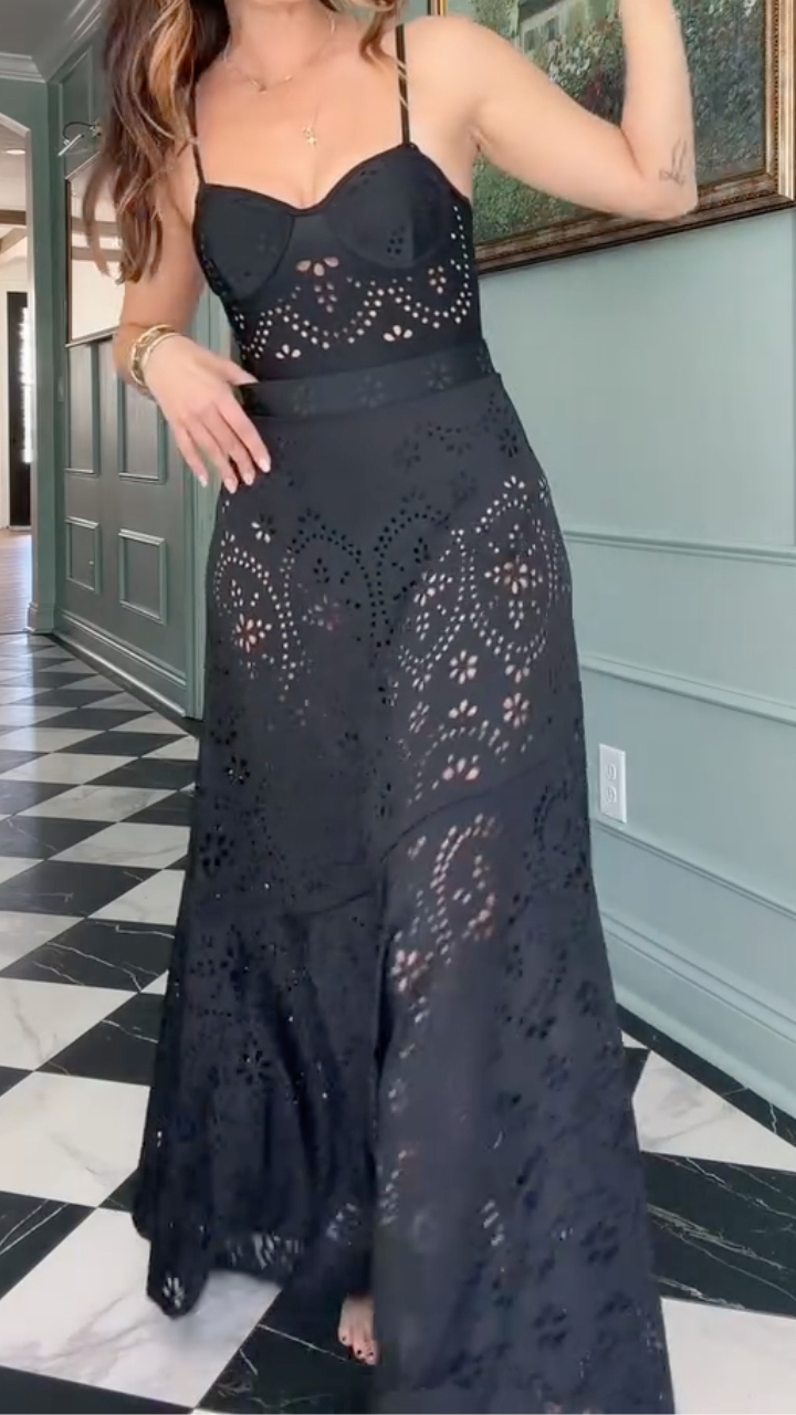 Women's Laser-Cut Openwork Underwire One-Piece Swimsuit & High-Waisted Wrap Skirt Set