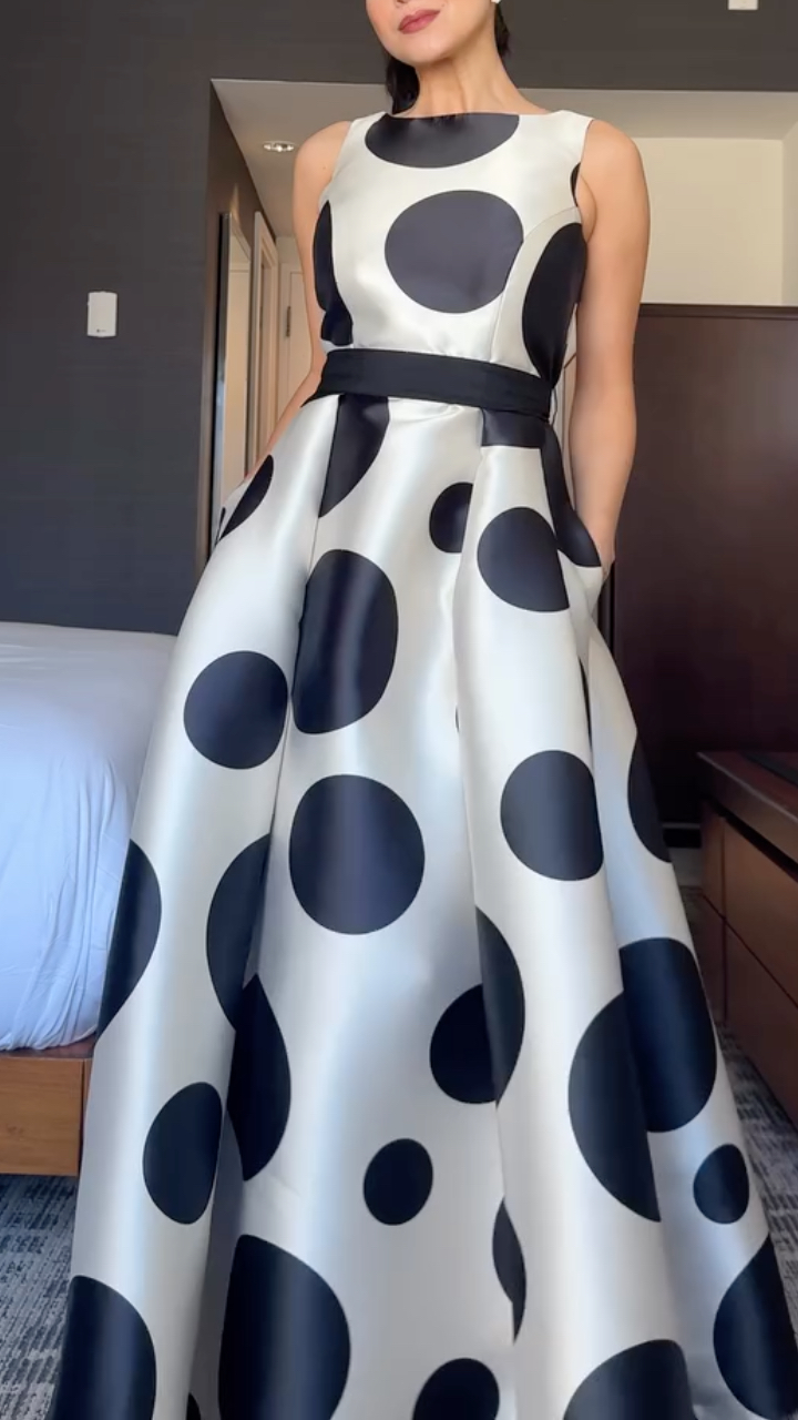 Black & White Polka Dot Satin Gown