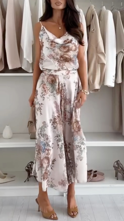 Women's Printed Tank Top And Wide-Leg Pants Set