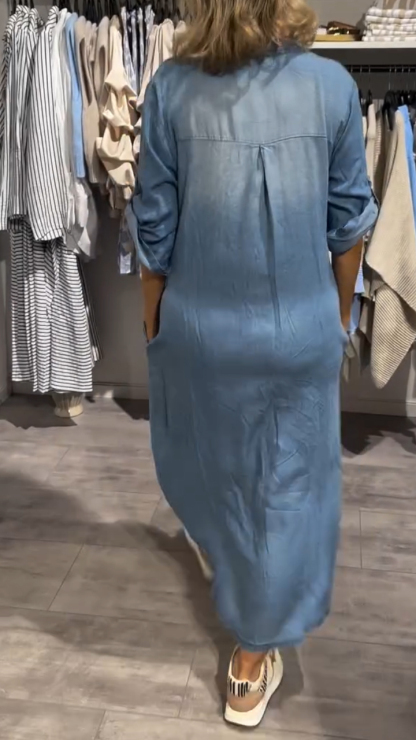 Women's Lapel Button Denim Casual Dress