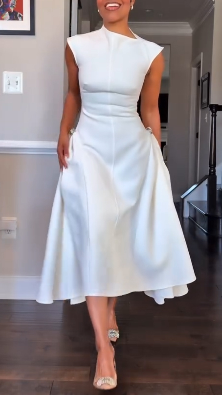 Ladies' Round Neck Solid Color Elegant Temperament Dress