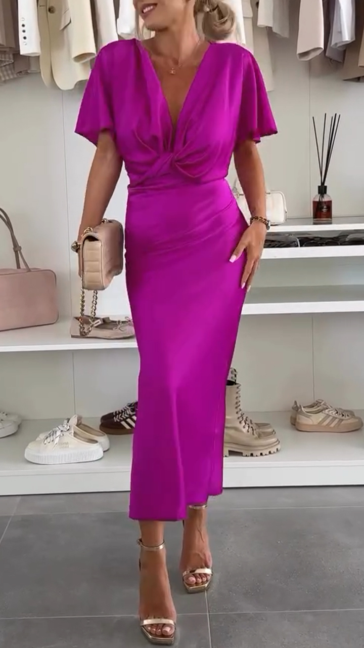 Women's V-neck Twisted Slim Fit Temperament Commuter Dress