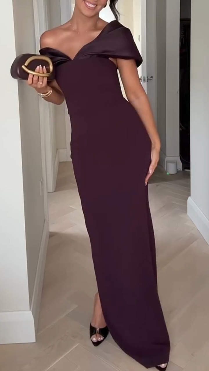 Women's Off-shoulder Stitching Temperament Slim and Elegant Dress