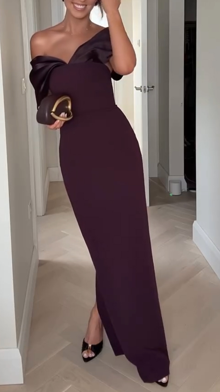 Women's Off-shoulder Stitching Temperament Slim and Elegant Dress