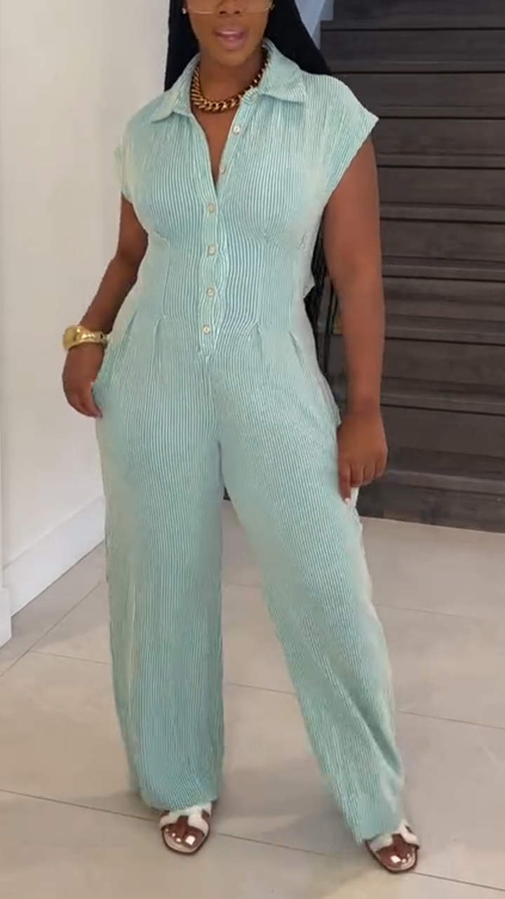 Ladies' Lapel Vertical Breasted Casual Jumpsuit