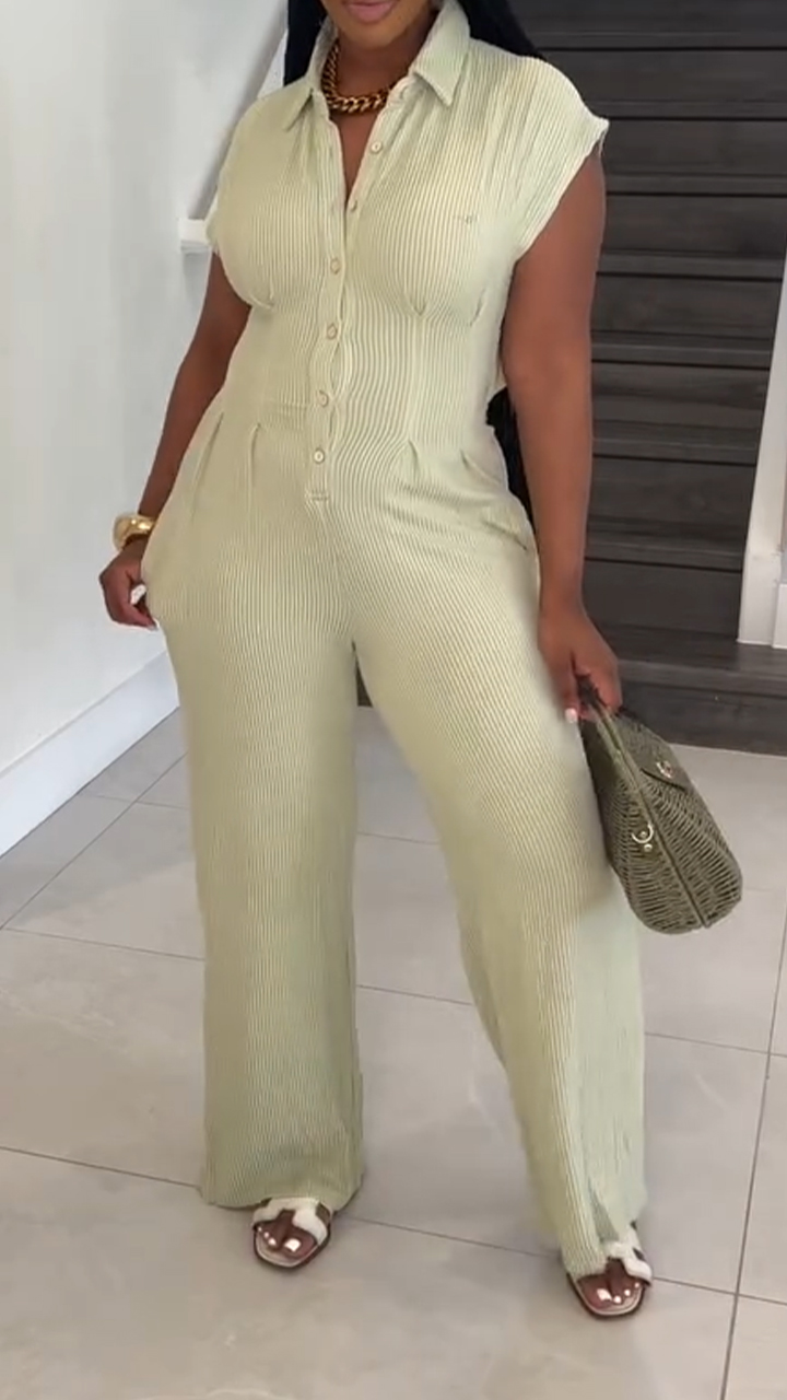 Ladies' Lapel Vertical Breasted Casual Jumpsuit