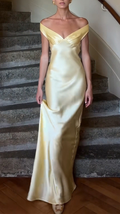 Ladies' One Necked Satin Elegant Evening Dress