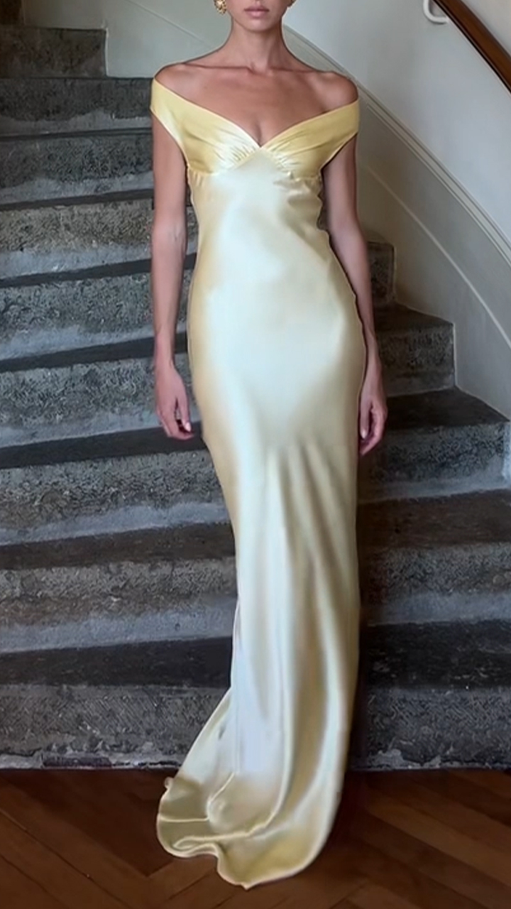 Ladies' One Necked Satin Elegant Evening Dress