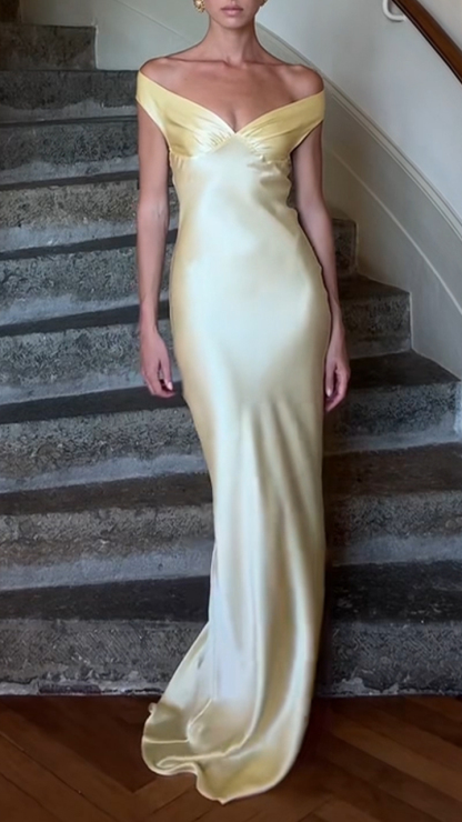 Ladies' One Necked Satin Elegant Evening Dress