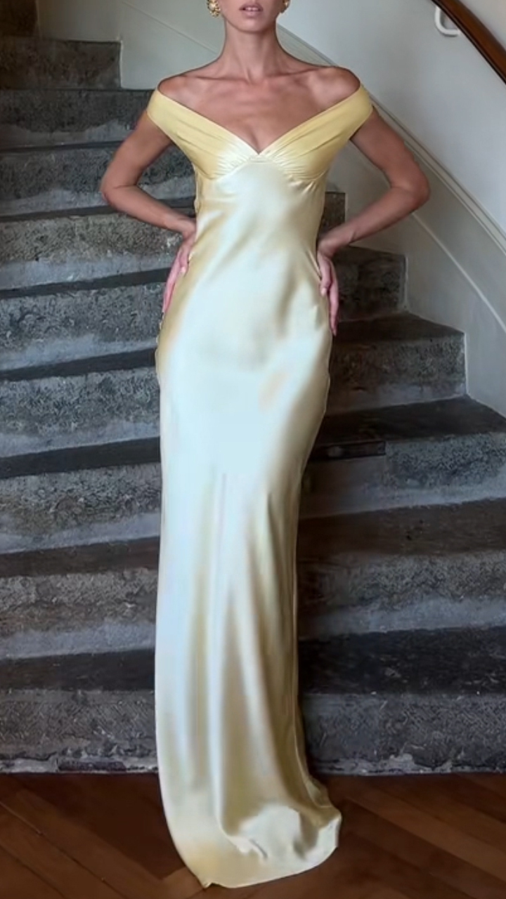 Ladies' One Necked Satin Elegant Evening Dress