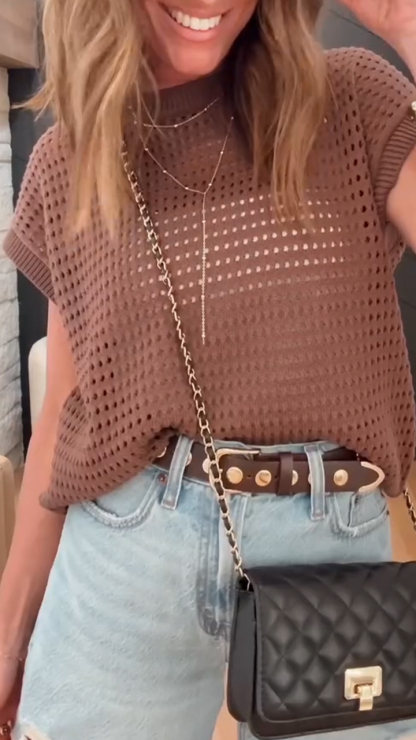 Ladies' Round Neck Hollowed Out Casual Tops