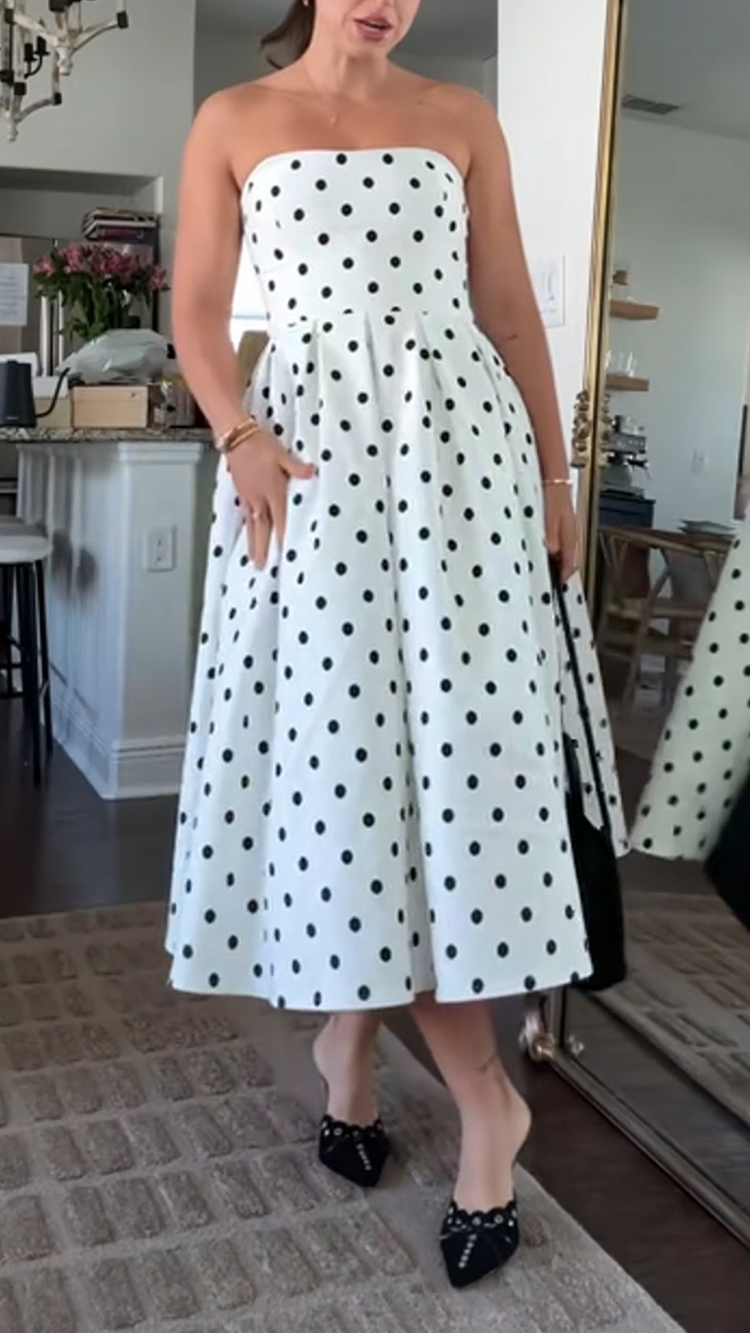 Ladies' Strapless Polka Dot Elegant Temperament Dress