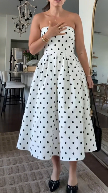 Ladies' Strapless Polka Dot Elegant Temperament Dress