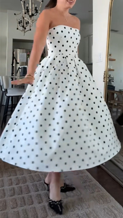 Ladies' Strapless Polka Dot Elegant Temperament Dress