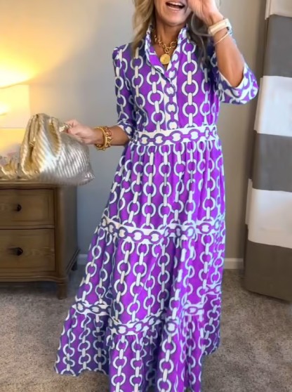 Ladies' Collar Print Casual Loose Dress