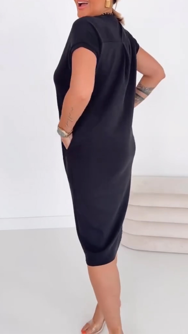 Women's Round Neck Solid Color Casual Loose Dress