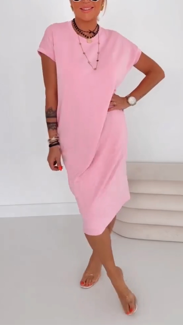Women's Round Neck Solid Color Casual Loose Dress