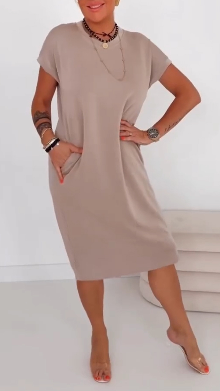 Women's Round Neck Solid Color Casual Loose Dress