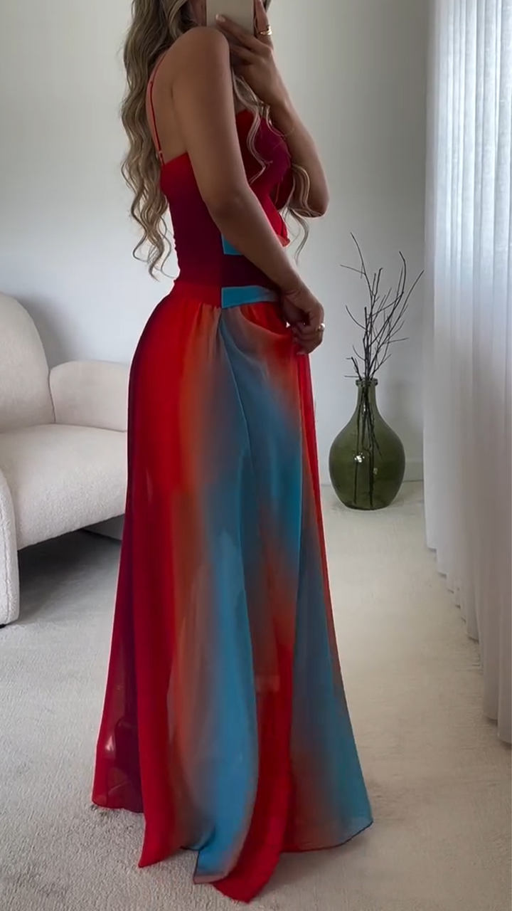 Women's Gradient Chiffon Hollow Pleated Holiday Dress