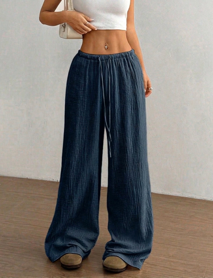 Ladies' Drawstring Solid Color Casual Loose Pants
