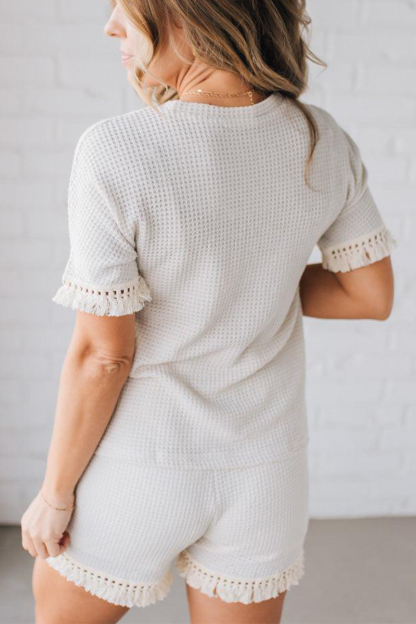 Ladies' Round Neck Patchwork Tassel Casual Set