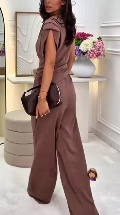 Ladies' Round Neck Solid Color Top+ Pants Casual Set