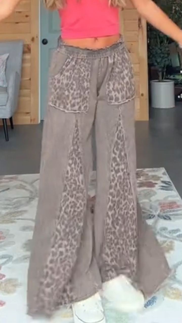 Ladies' Patchwork Leopard Print Casual Pants