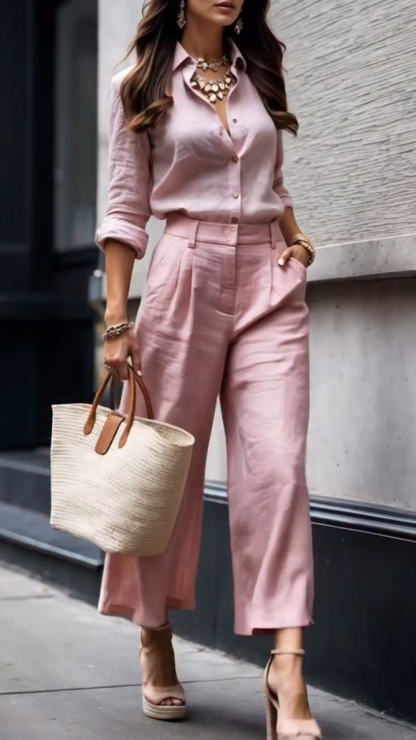 Women's Collar Top+ Pants Commuting Style Set