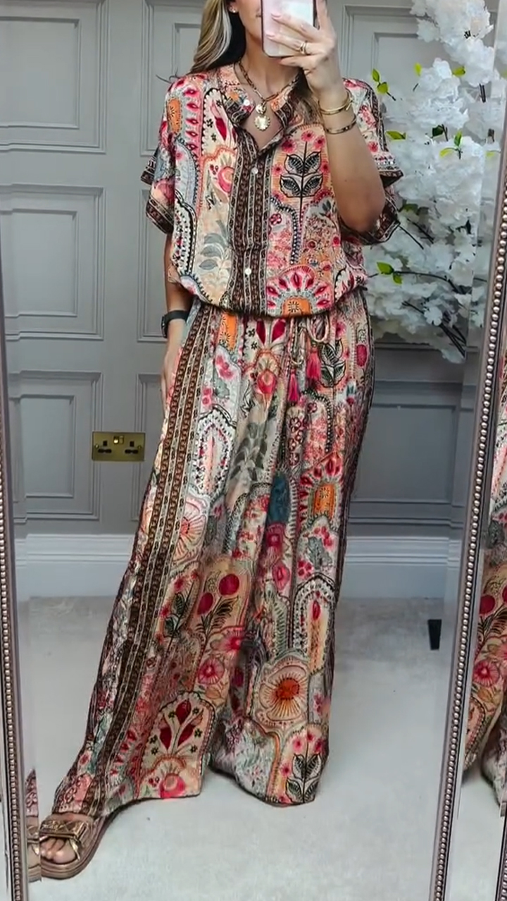 Ladies' Round Neck Printed Loose Casual Suit