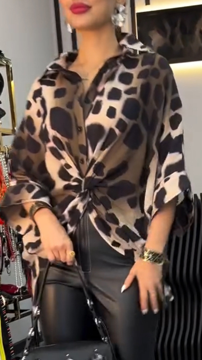 Women's Collar Plaid Pleated Casual Top