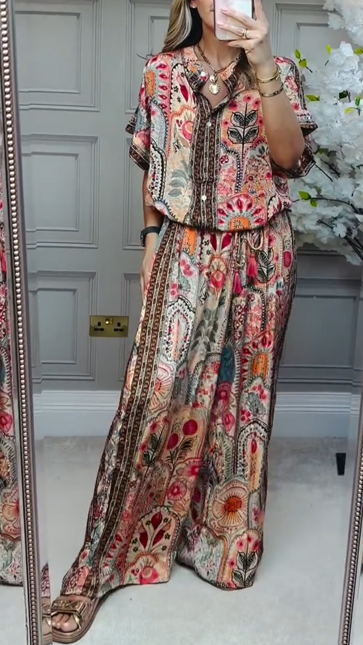 Ladies' Round Neck Printed Loose Casual Suit