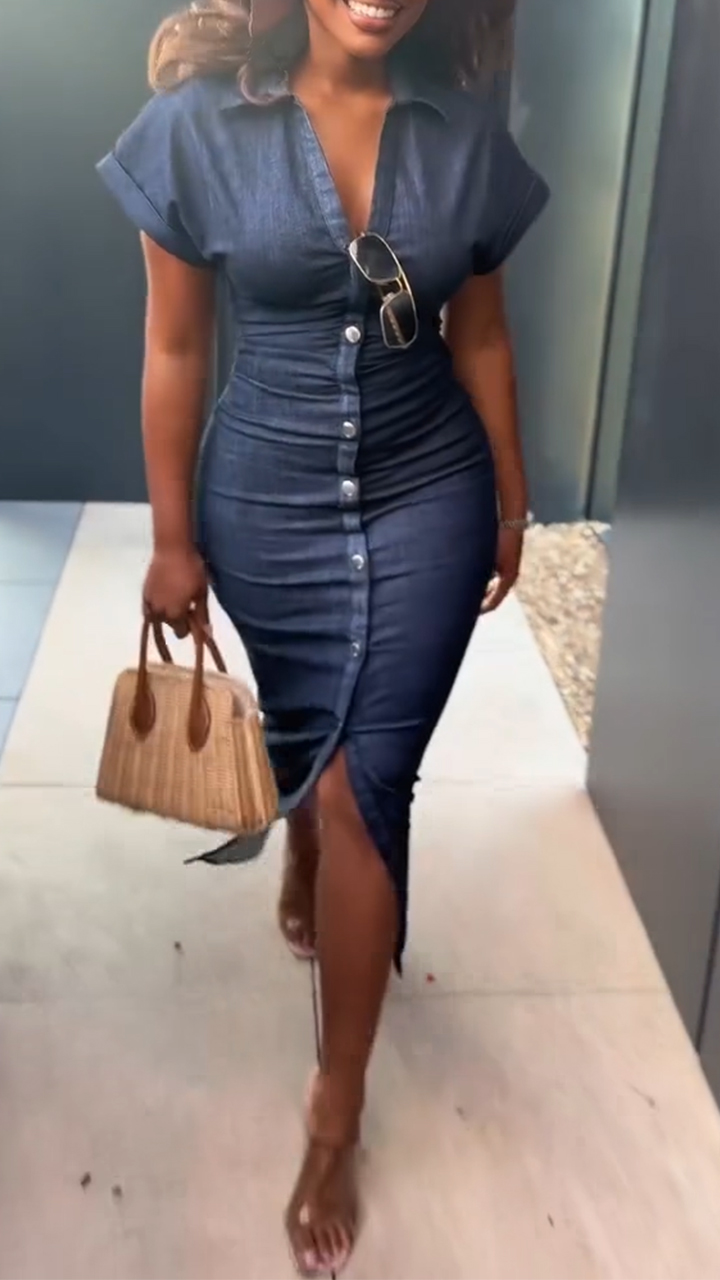 Ladies Lapel Breasted Slim Fit Casual Dress