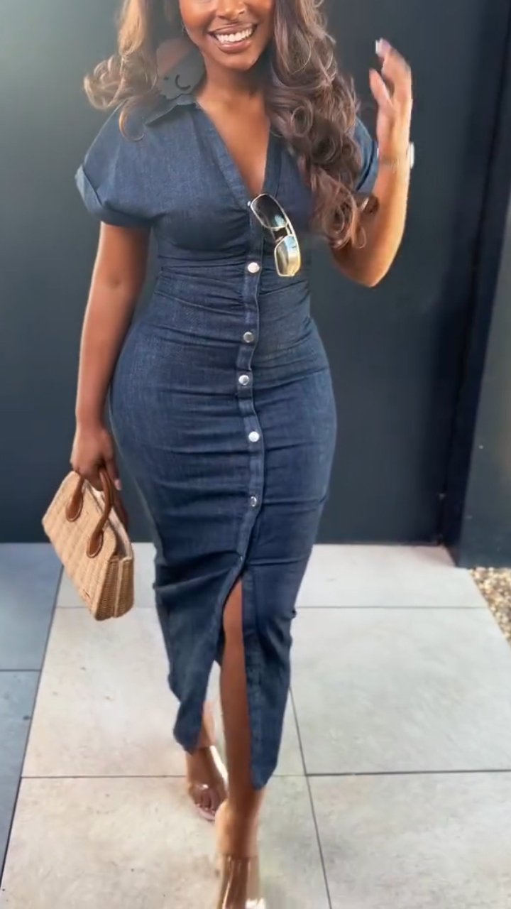 Ladies Lapel Breasted Slim Fit Casual Dress