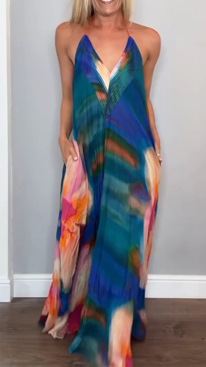 Ladies Neck Hanging Back Hollowed Out Gradient Play Casual Dress