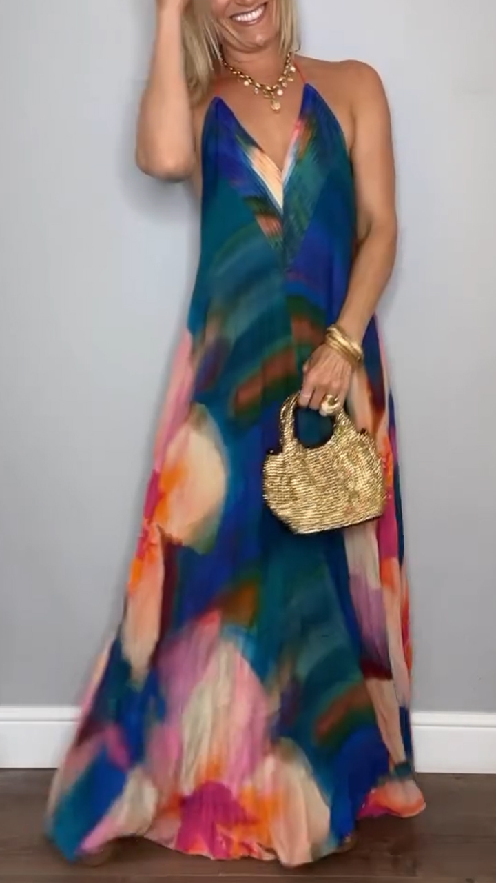 Ladies Neck Hanging Back Hollowed Out Gradient Play Casual Dress