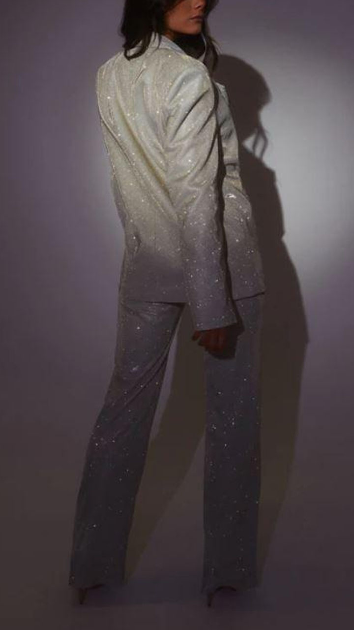 Women's  Sparkling Elegant Party Bra Blazer And Pant 3pcs Set