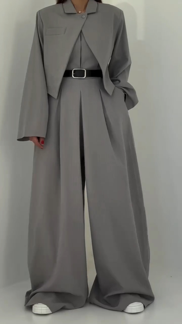 Women Strapless Jumpsuit+ Jacket Style Commuting Set