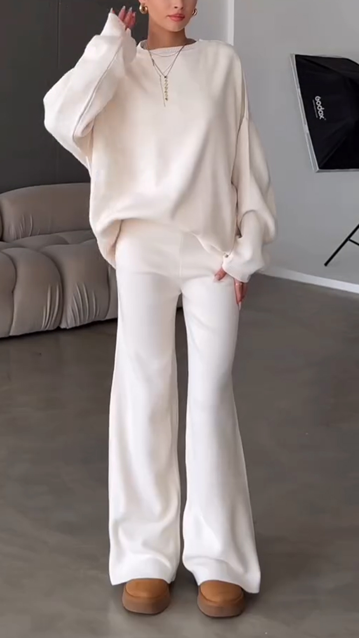 Womens Round Neck Solid Color Casual Suit