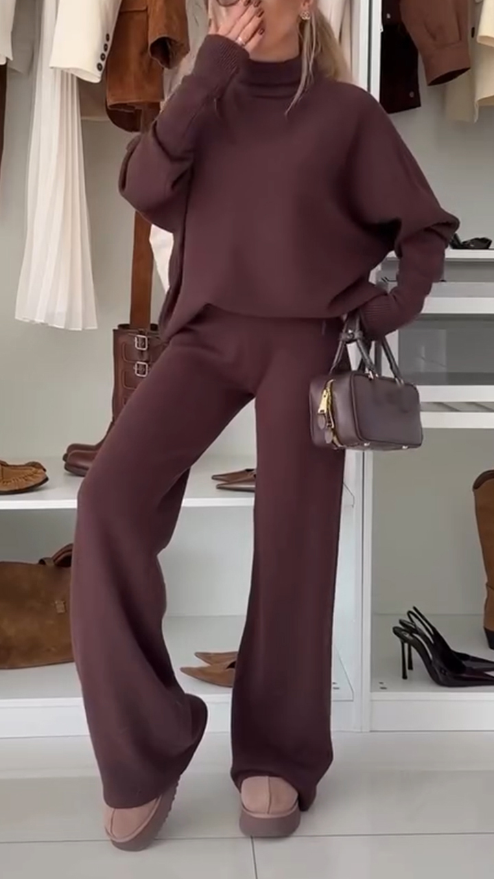 Women's Half-high Collar Solid Color Casual Suit 